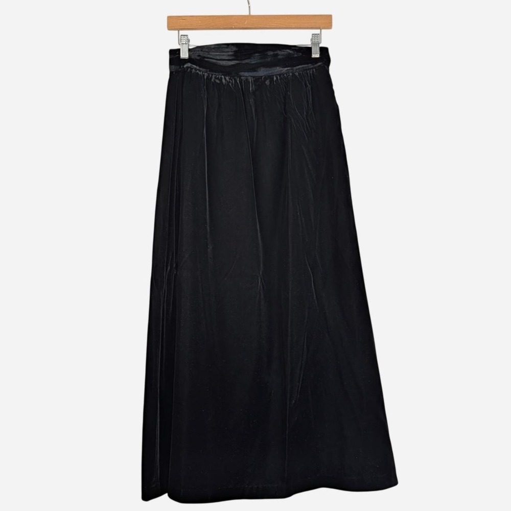 Vintage Prophecy Black Velvet Maxi Skirt Gathered Dirndl Waist Size Small